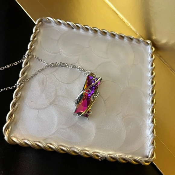 Handcrafted Prism Colored Crystal Wrapped Necklace - Picture 5 of 7
